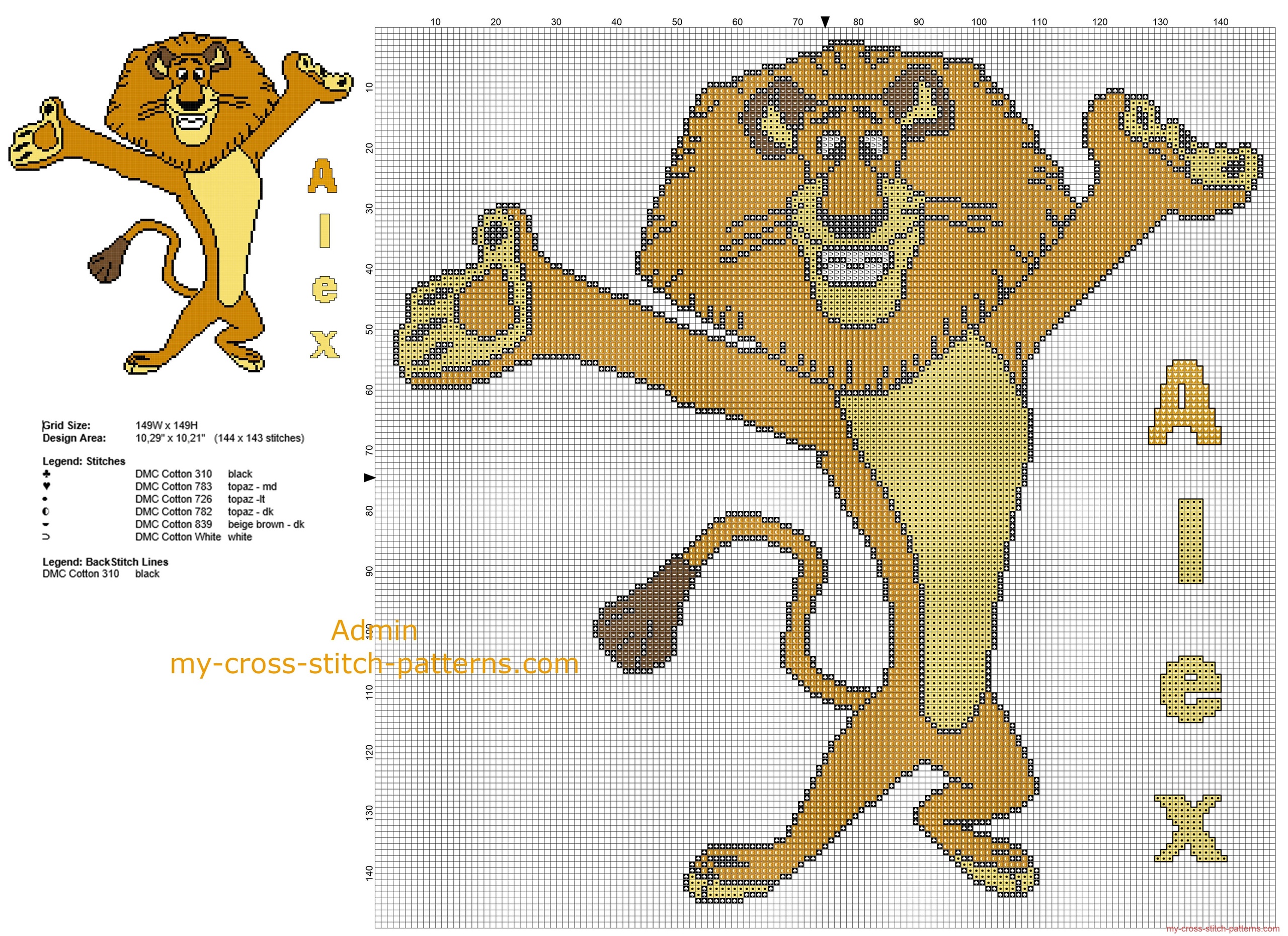 alex_the_lion_madagascar_cartoon_movie_character_free_cross_stitch_pattern_download