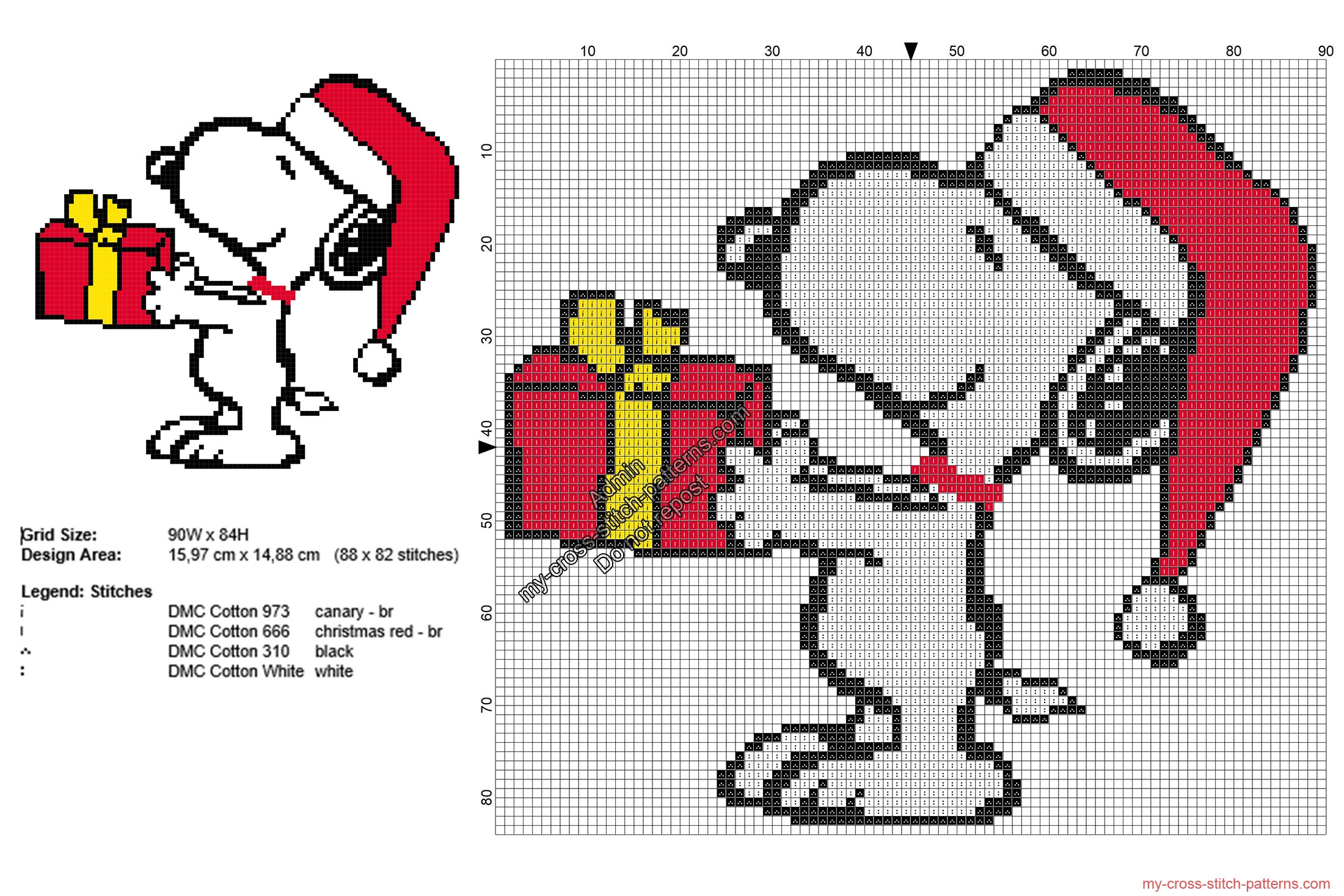 christmas_snoopy_with_a_present_free_cross_stitch_pattern_88x82