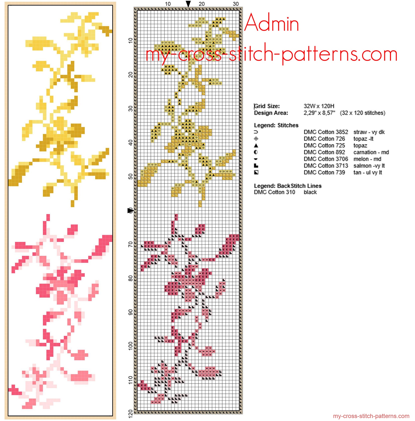 free_cross_stitch_bookmark_with_small_yellow_and_pink_flowers