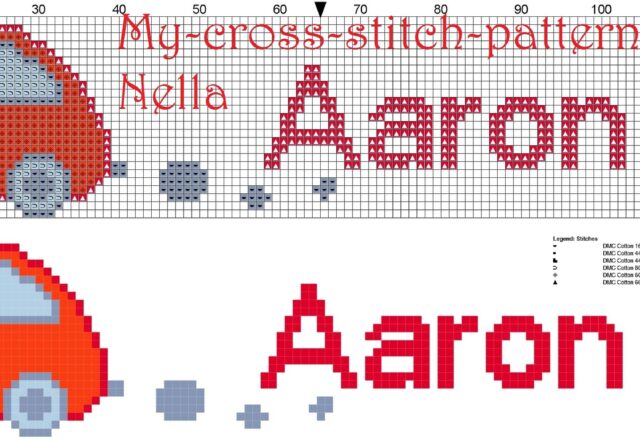 aaron_name_with_toy_car_cross_stitch_patterns