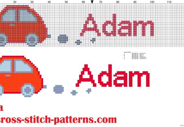 adam_name_with_toy_car_cross_stitch_patterns