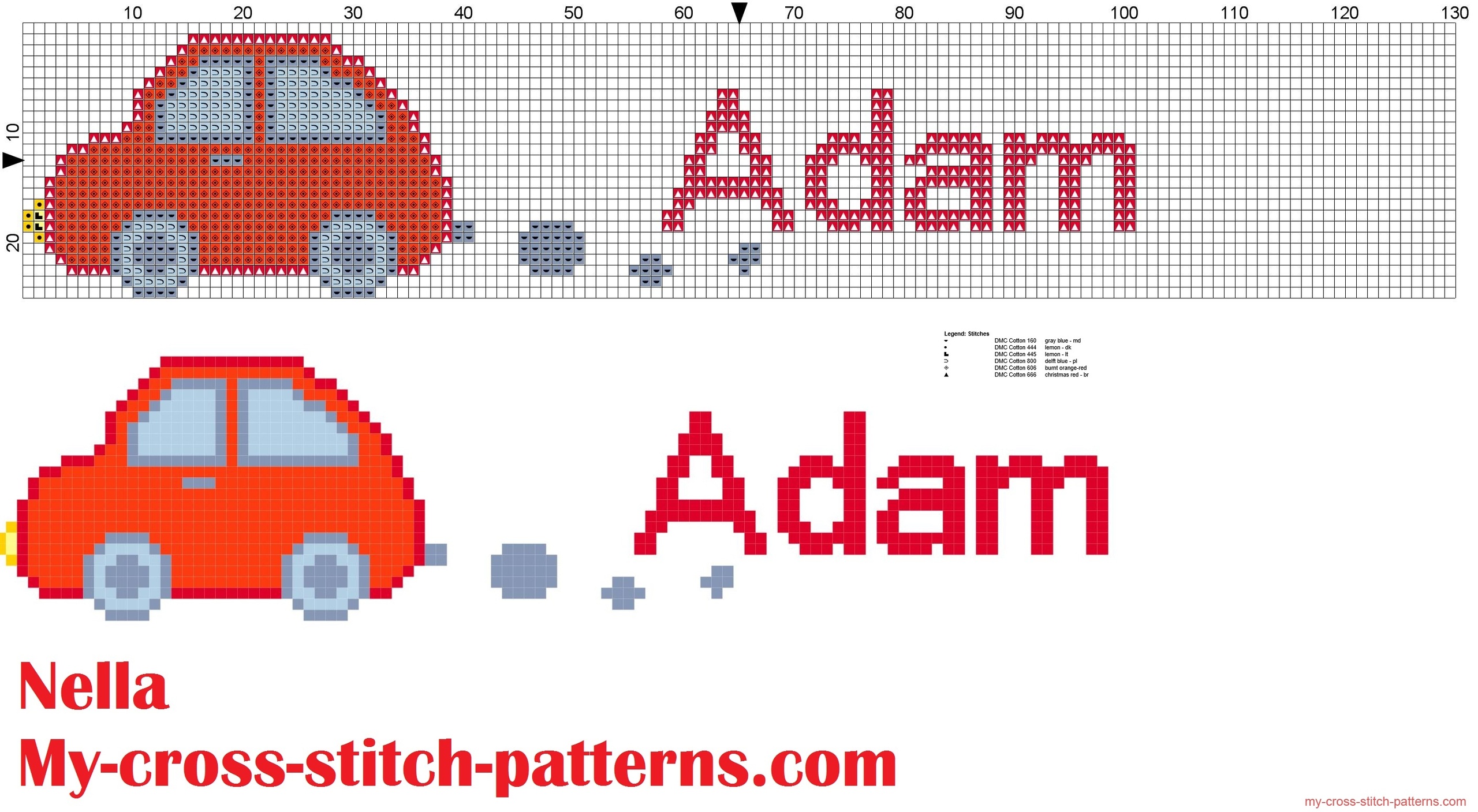 adam_name_with_toy_car_cross_stitch_patterns