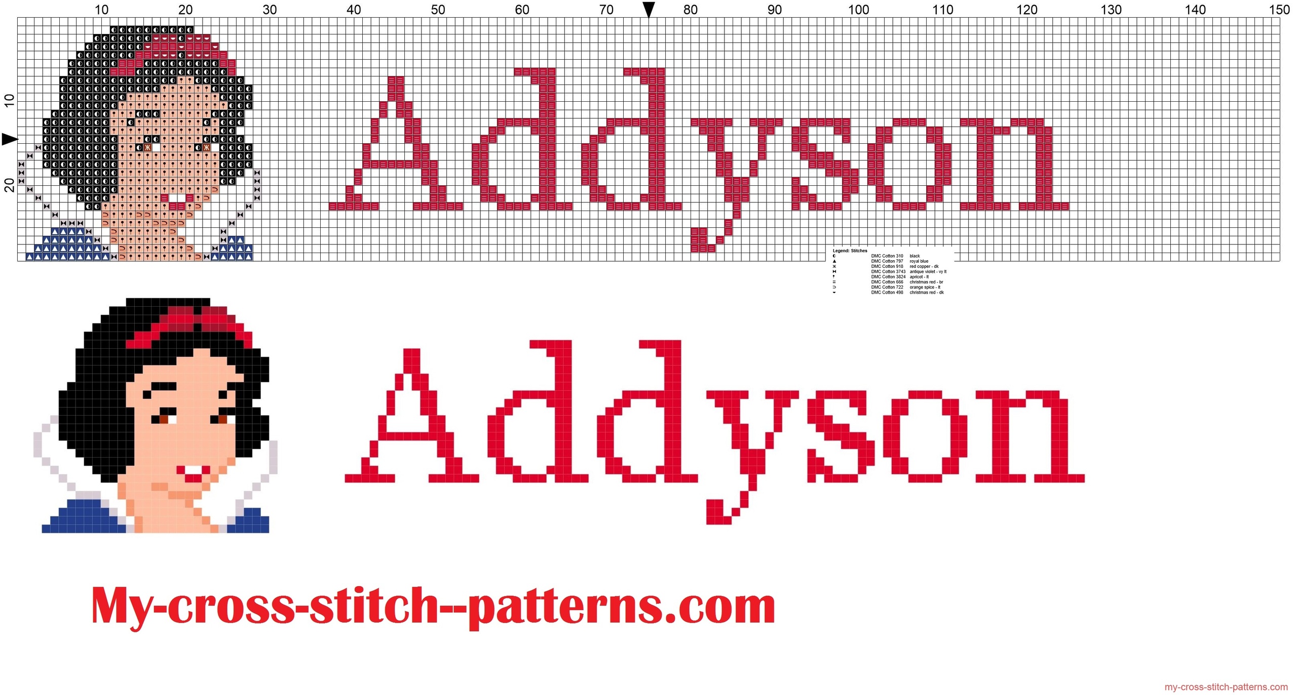 addyson_cross_stitch_pattern_name_with_disney_princess_white_snow
