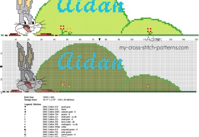 aidan_cross_stitch_baby_name_with_looney_tunes_bugs_bunny