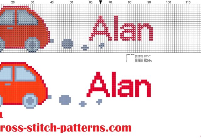 alan_name_with_toy_car_cross_stitch_patterns