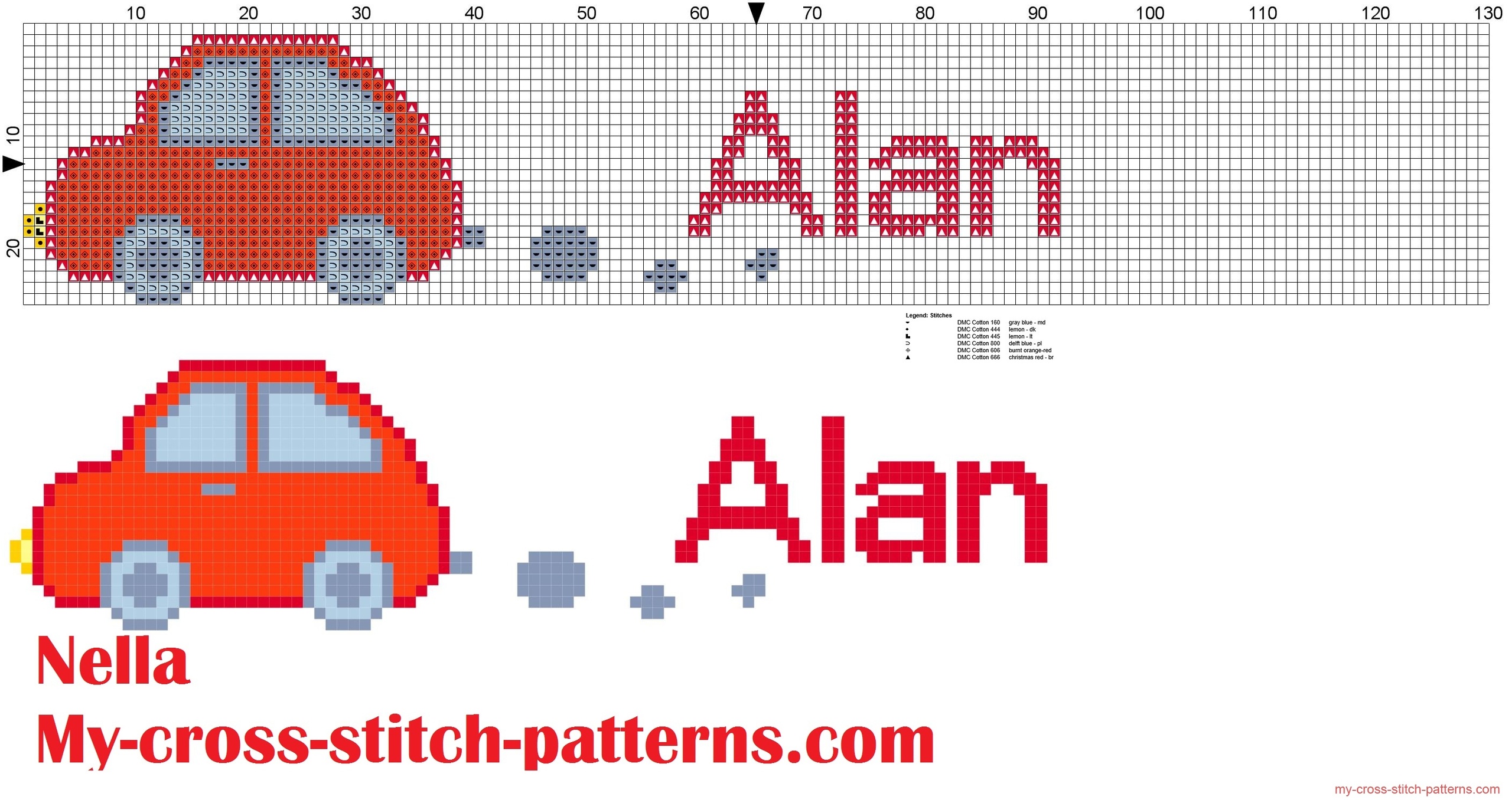 alan_name_with_toy_car_cross_stitch_patterns