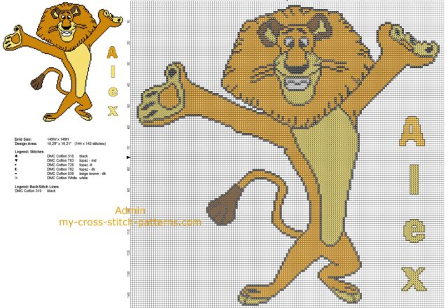 alex_the_lion_madagascar_cartoon_movie_character_free_cross_stitch_pattern_download