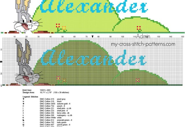 alexander_cross_stitch_baby_male_name_with_funny_bugs_bunny