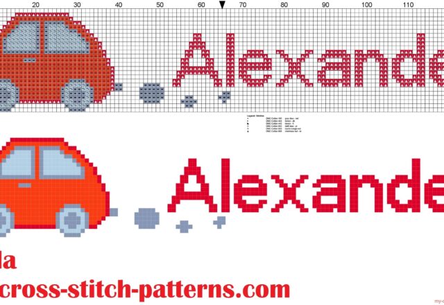 alexander_name_with_toy_car_cross_stitch_patterns
