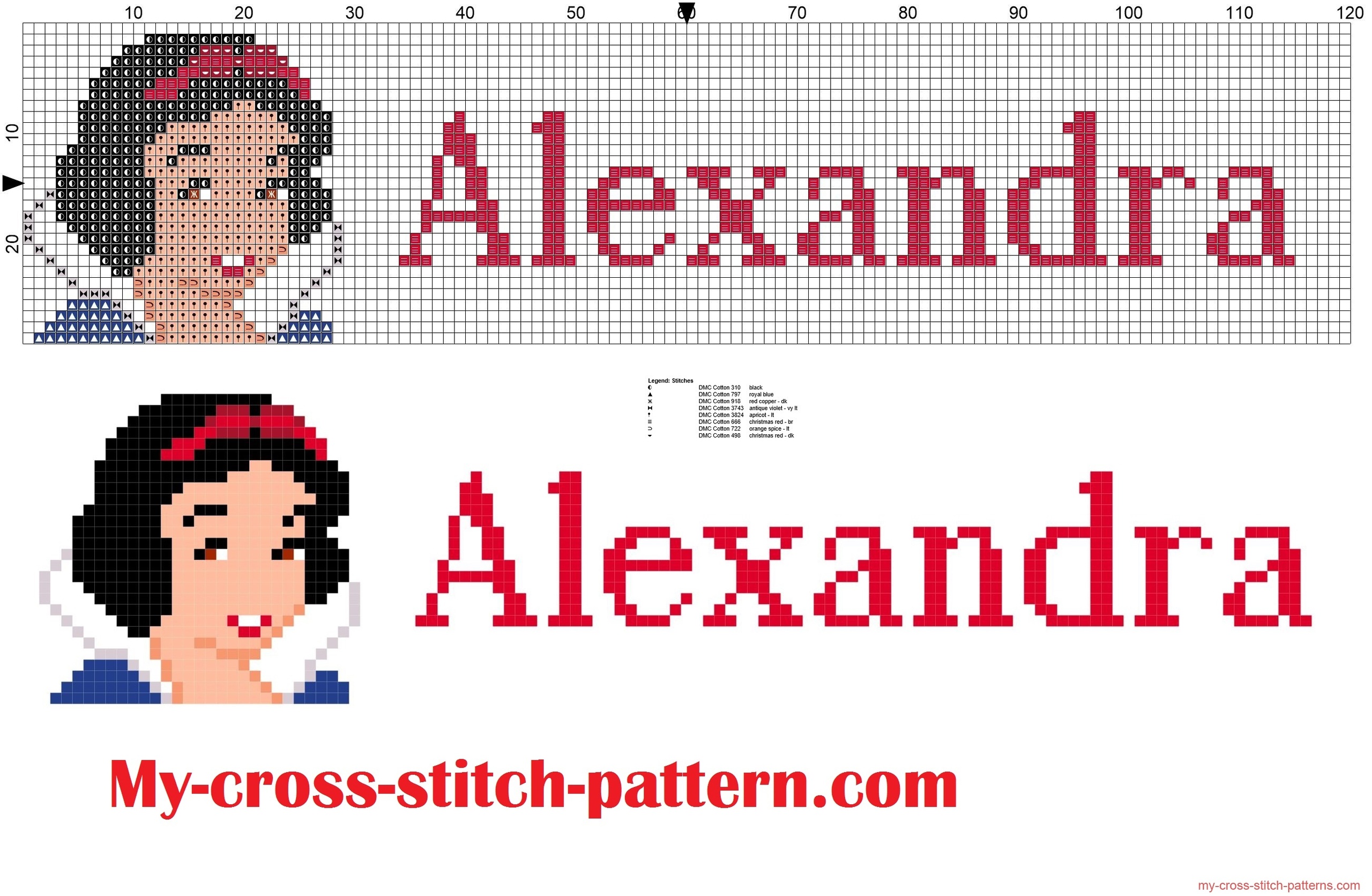 alexandra_cross_stitch_pattern_name_with_disney_princess_white_snow