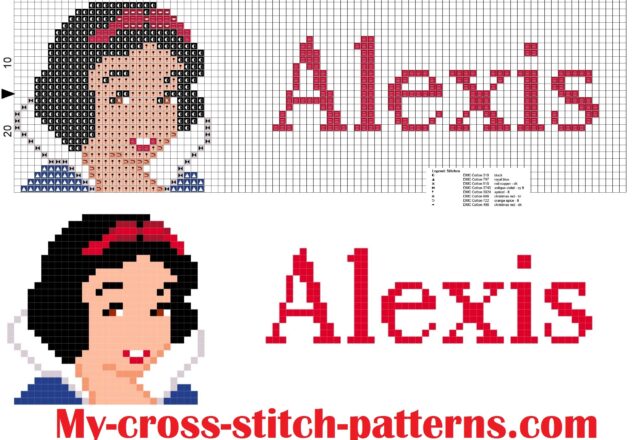 alexis_cross_stitch_pattern_name_with_disney_princess_white_snow