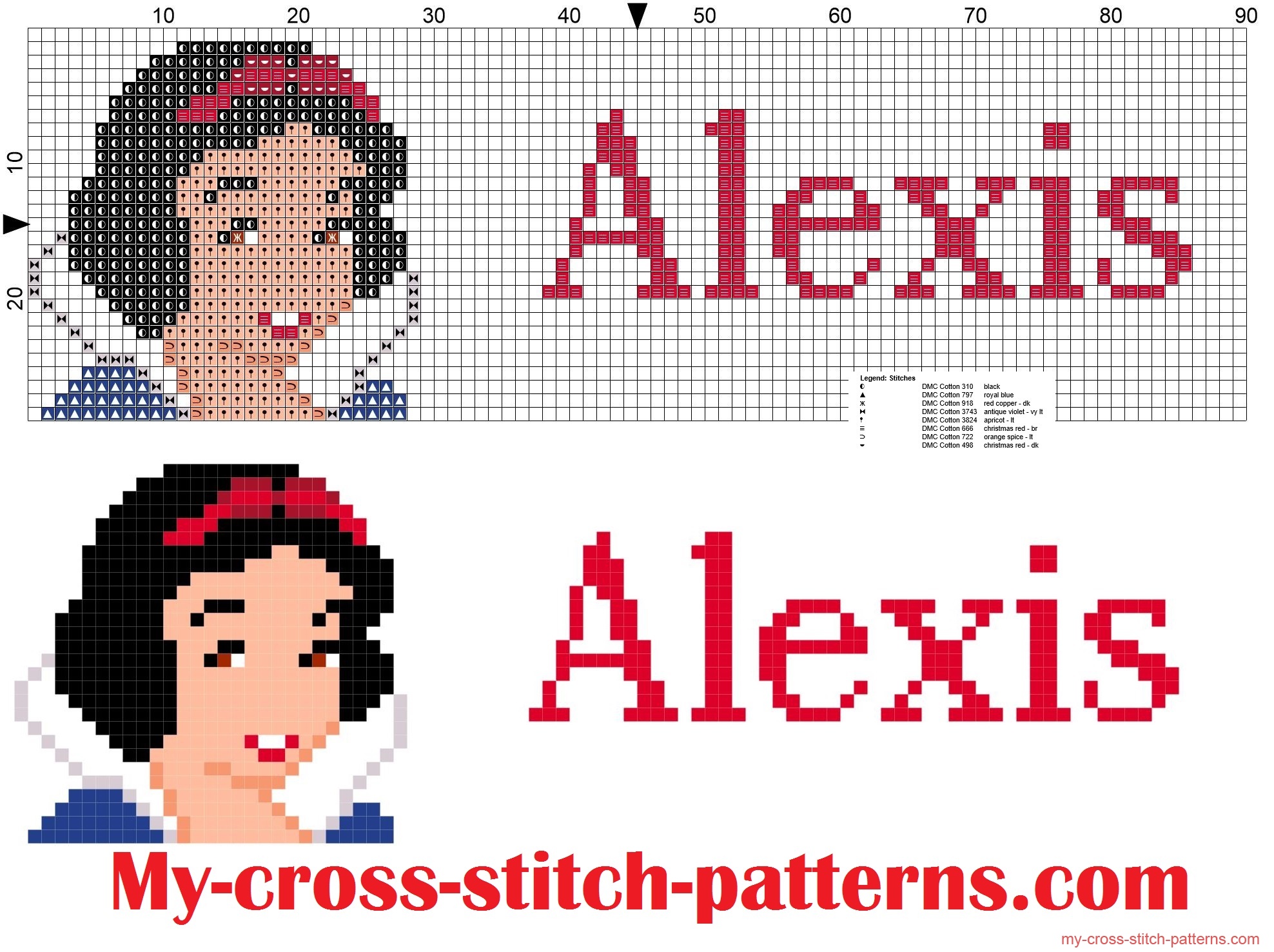alexis_cross_stitch_pattern_name_with_disney_princess_white_snow