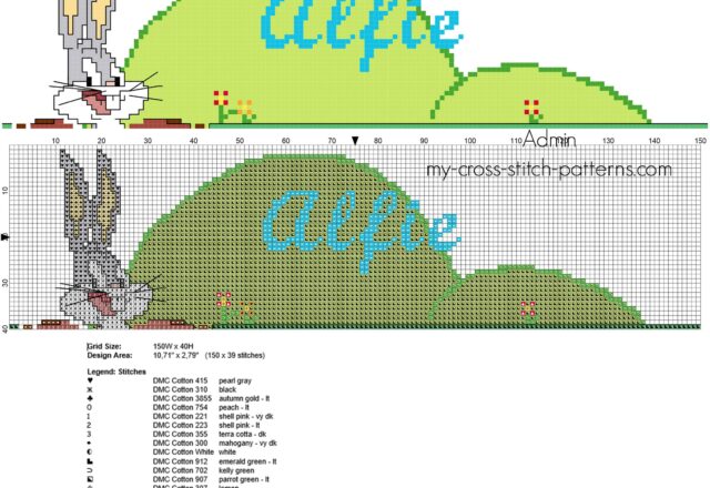 alfie_baby_male_name_free_cross_stitch_with_bugs_bunny_character