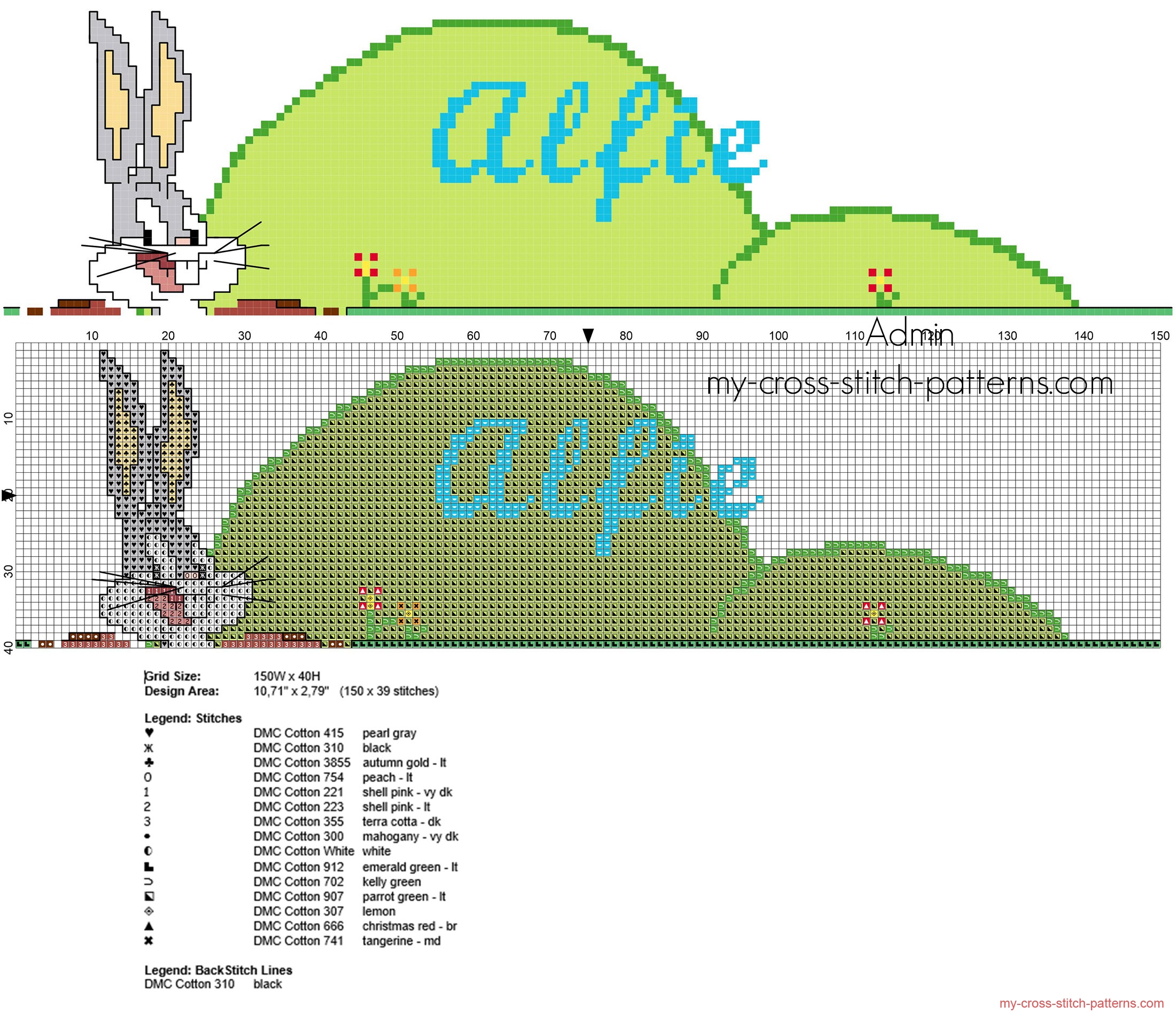 alfie_baby_male_name_free_cross_stitch_with_bugs_bunny_character