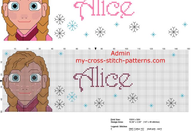 alice_cross_stitch_pattern_name_with_disney_princess_anna_from_frozen_cartoon