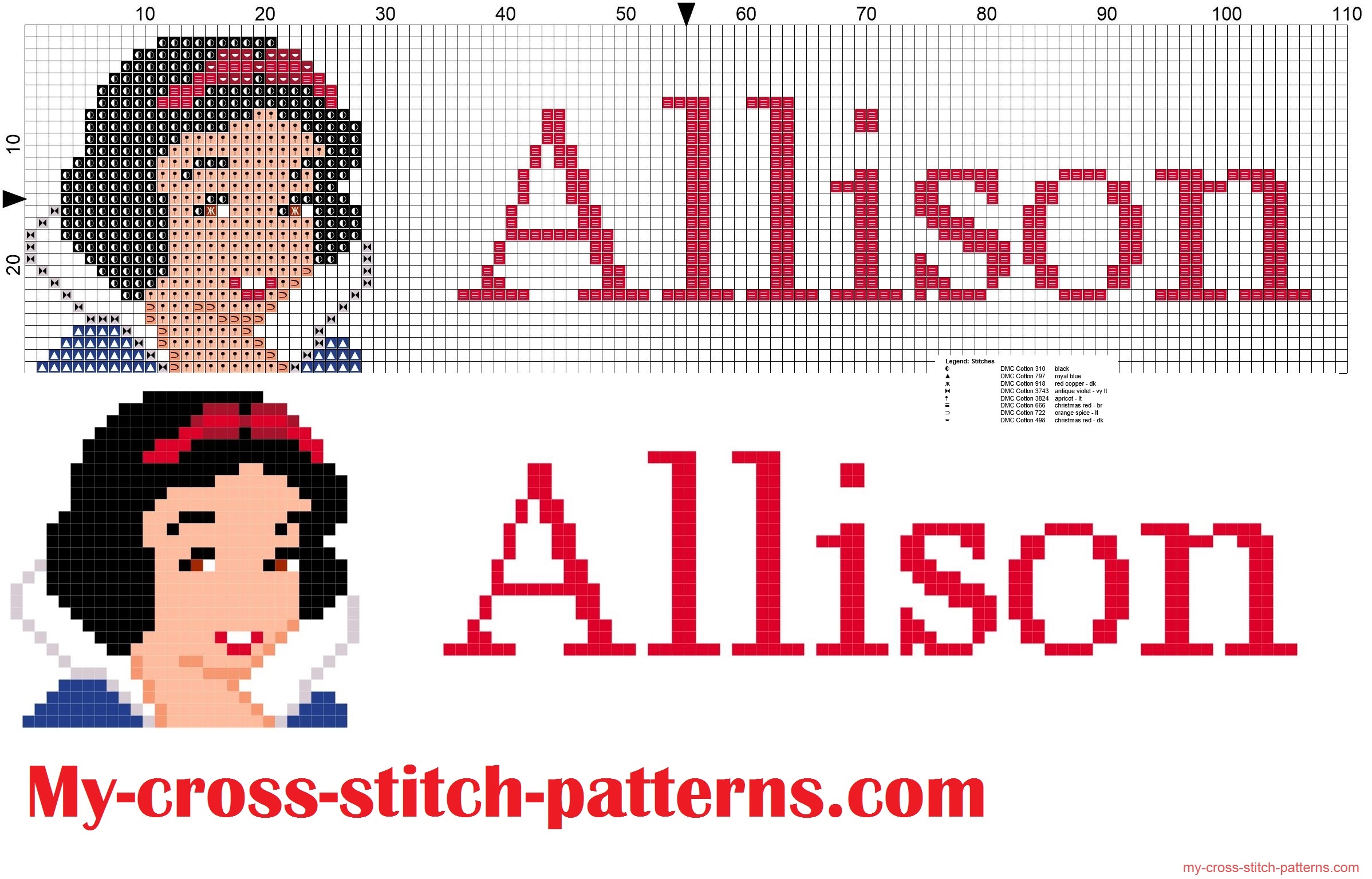 allison_cross_stitch_pattern_name_with_disney_princess_white_snow