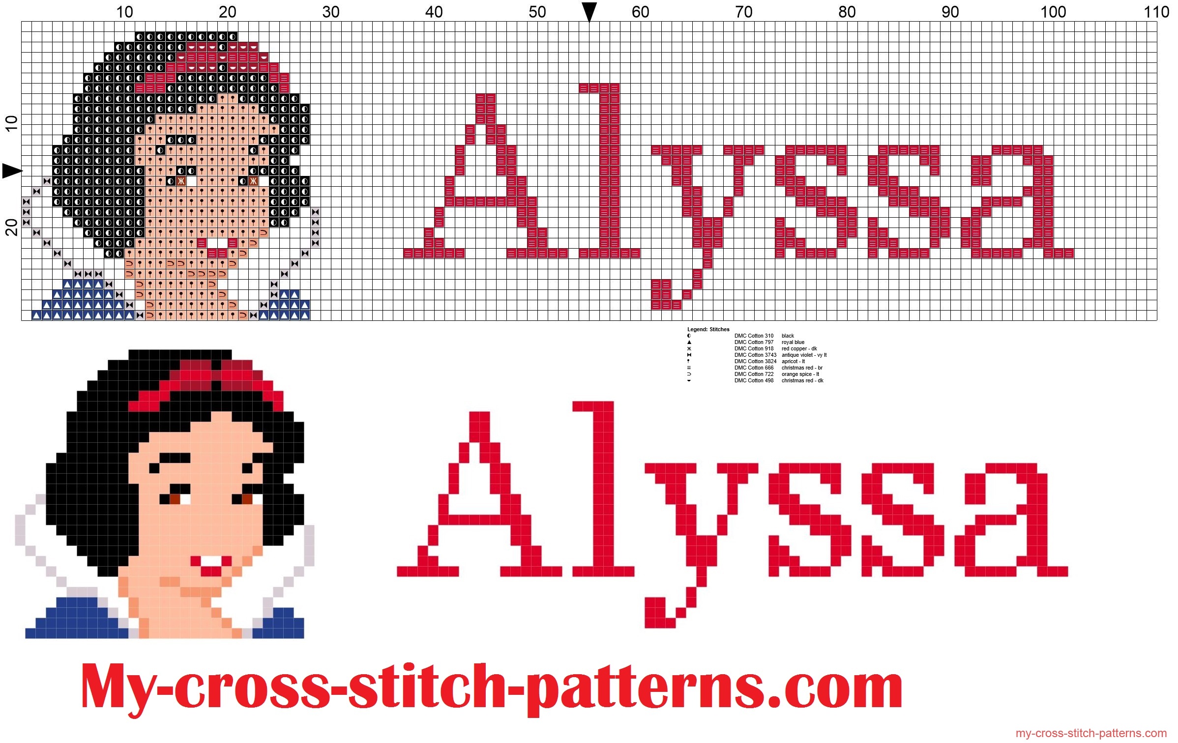 alyssa_cross_stitch_pattern_name_with_disney_princess_white_snow