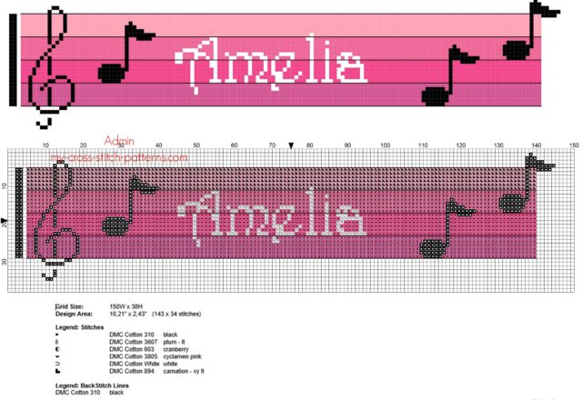 amelia_cross_stitch_baby_female_name_with_pink_colors_sheet_music