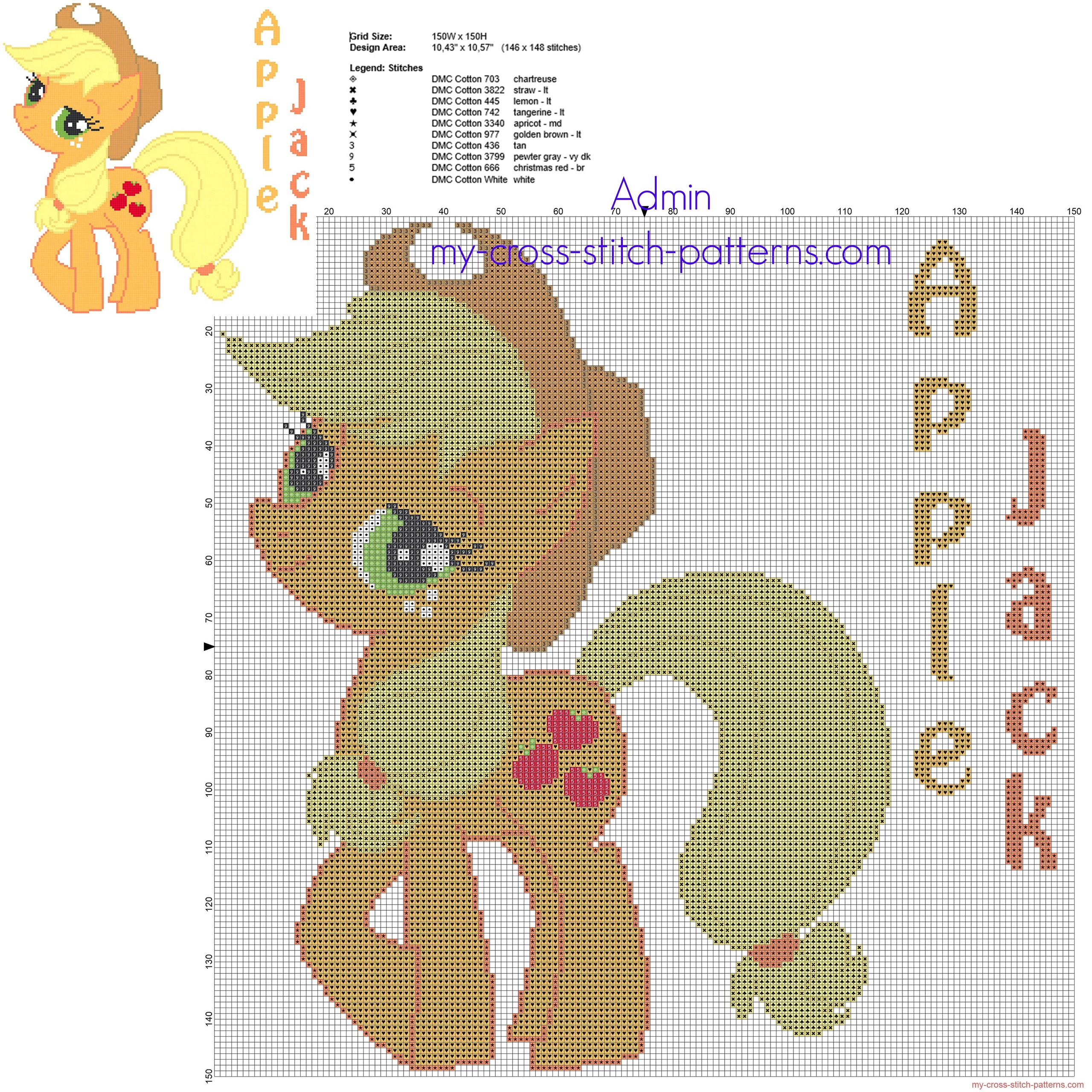 apple_jack_my_little_pony_cross_stitch_pattern_big_size_150_stitches