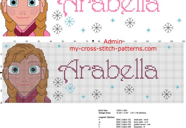 arabella_cross_stitch_pattern_baby_name_with_disney_princess_frozen_anna