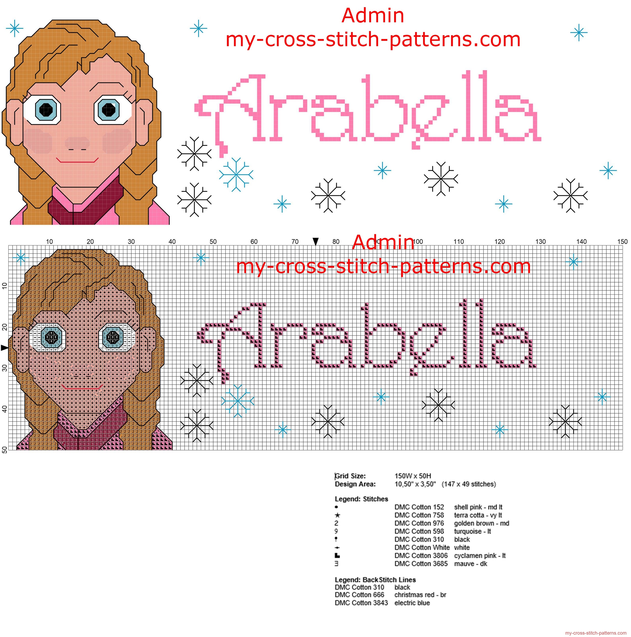 arabella_cross_stitch_pattern_baby_name_with_disney_princess_frozen_anna