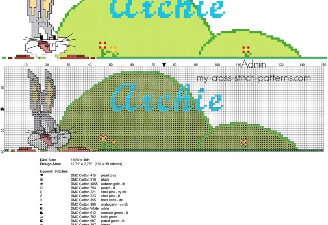 archie_cross_stitch_baby_male_name_with_looney_tunes_bugs_bunny
