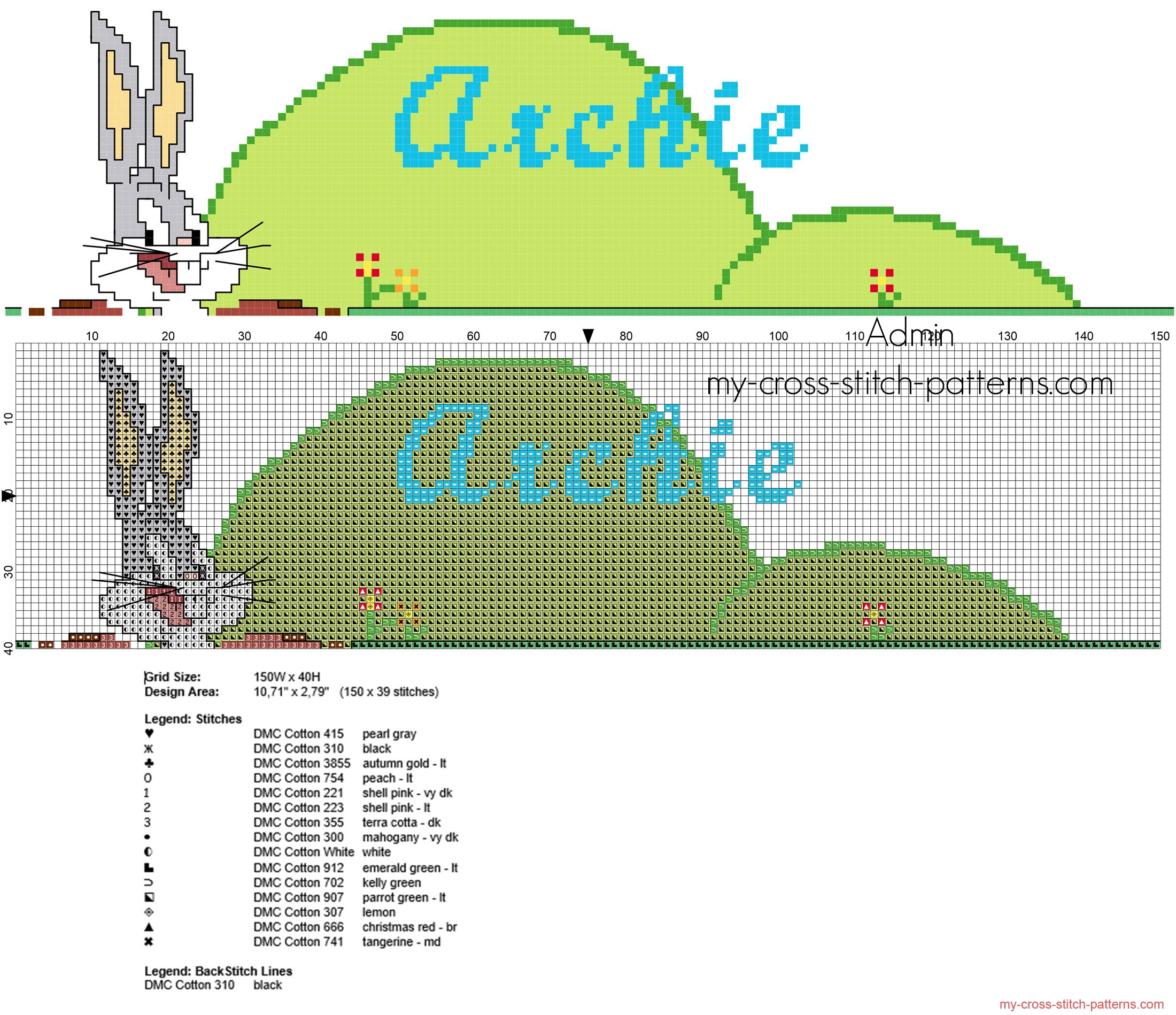 archie_cross_stitch_baby_male_name_with_looney_tunes_bugs_bunny