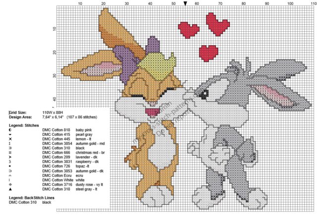 baby_bugs_bunny_and_lola_kiss_free_cross_stitch_pattern