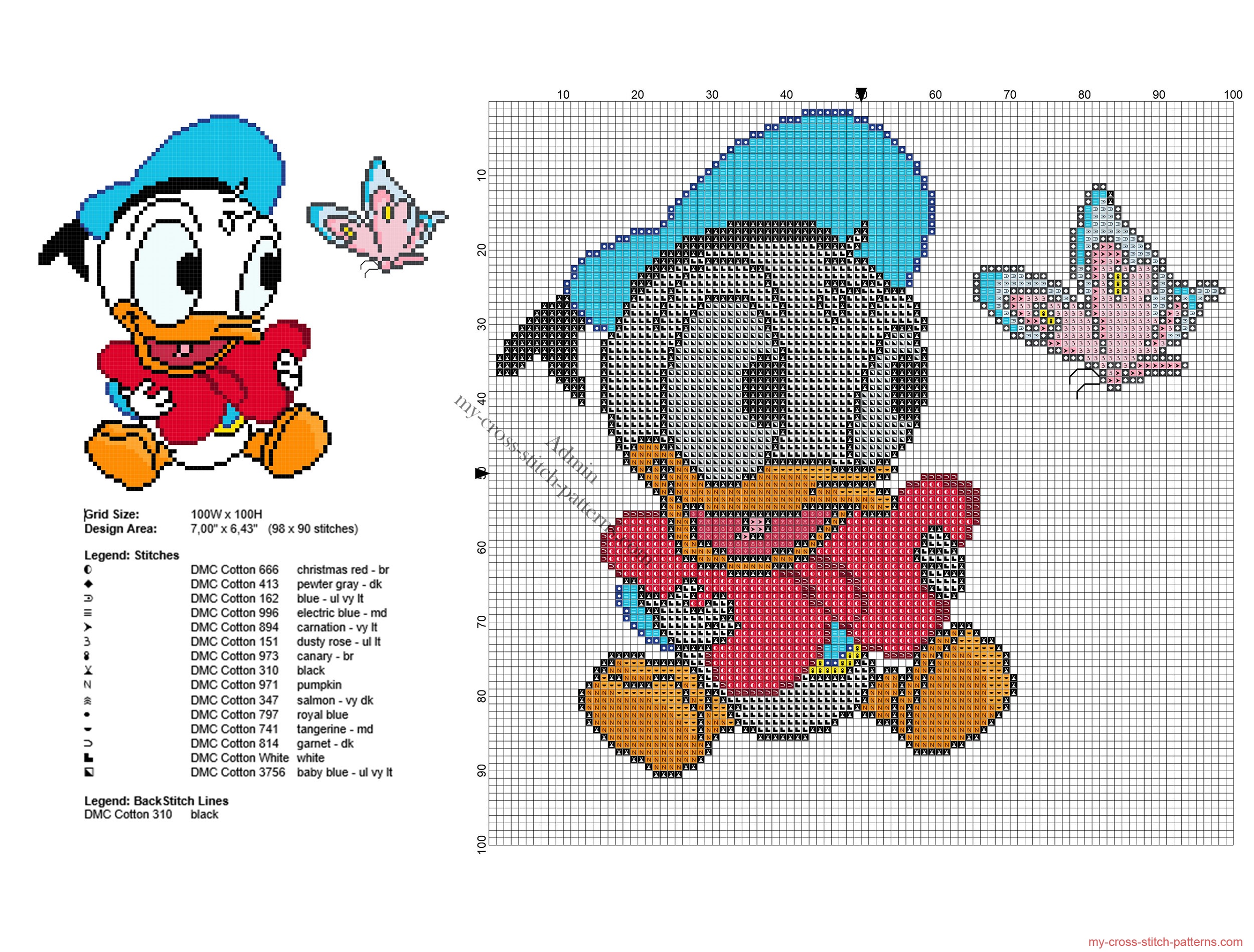 baby_disney_donald_duck_with_butterfly_cross_stitch_pattern