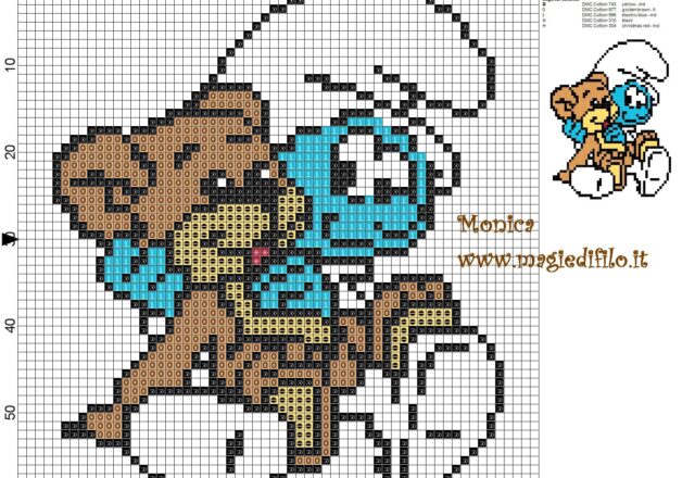 baby_smurf_with_teddy_bear_cross_stitch_pattern_