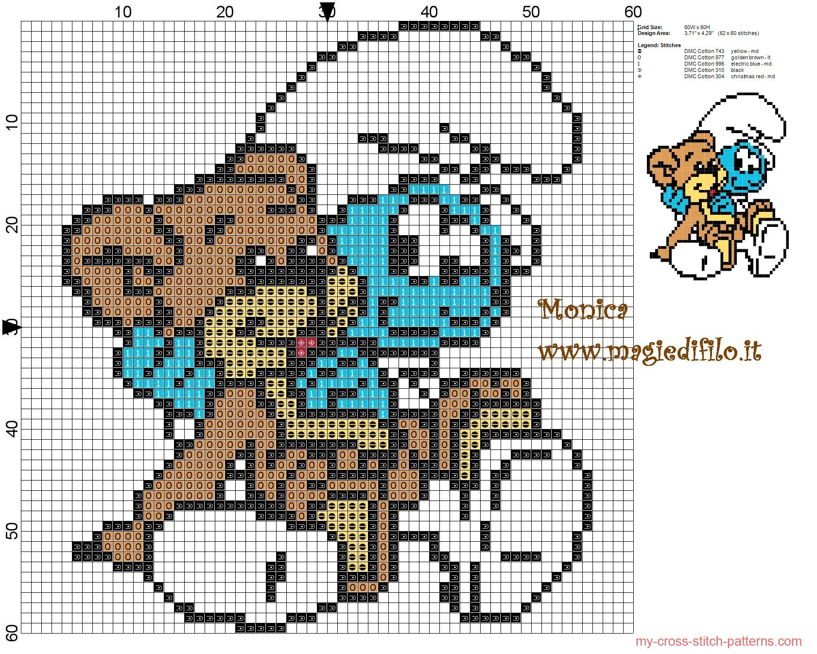 baby_smurf_with_teddy_bear_cross_stitch_pattern_