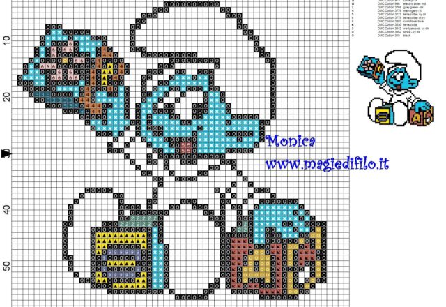 baby_smurf_with_toy_cross_stitch_pattern