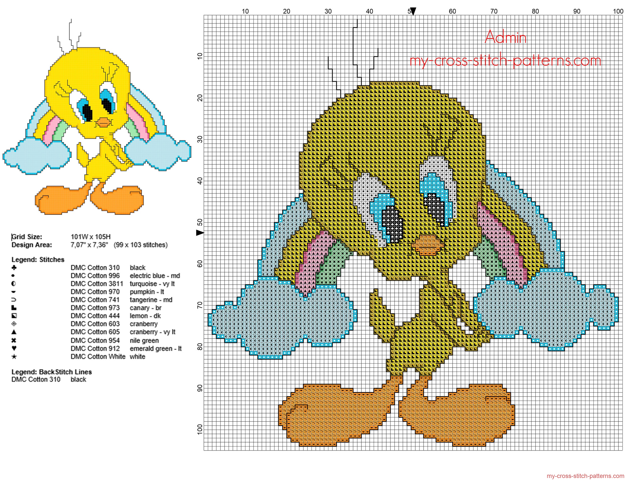 Baby Tweety Bird with a rainbow free cross stitch pattern download ...