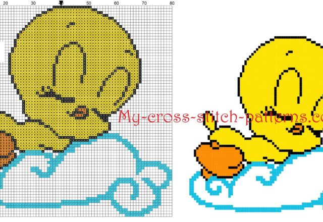 baby_tweety_looney_tunes_on_the_cloud_cross_stitch_patterns_free