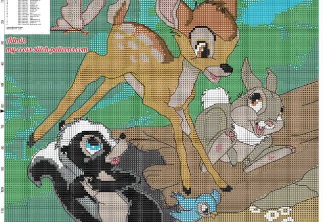 bambi_the_rabbit_thumper_and_the_skunk_flower_free_cross_stitch_pattern
