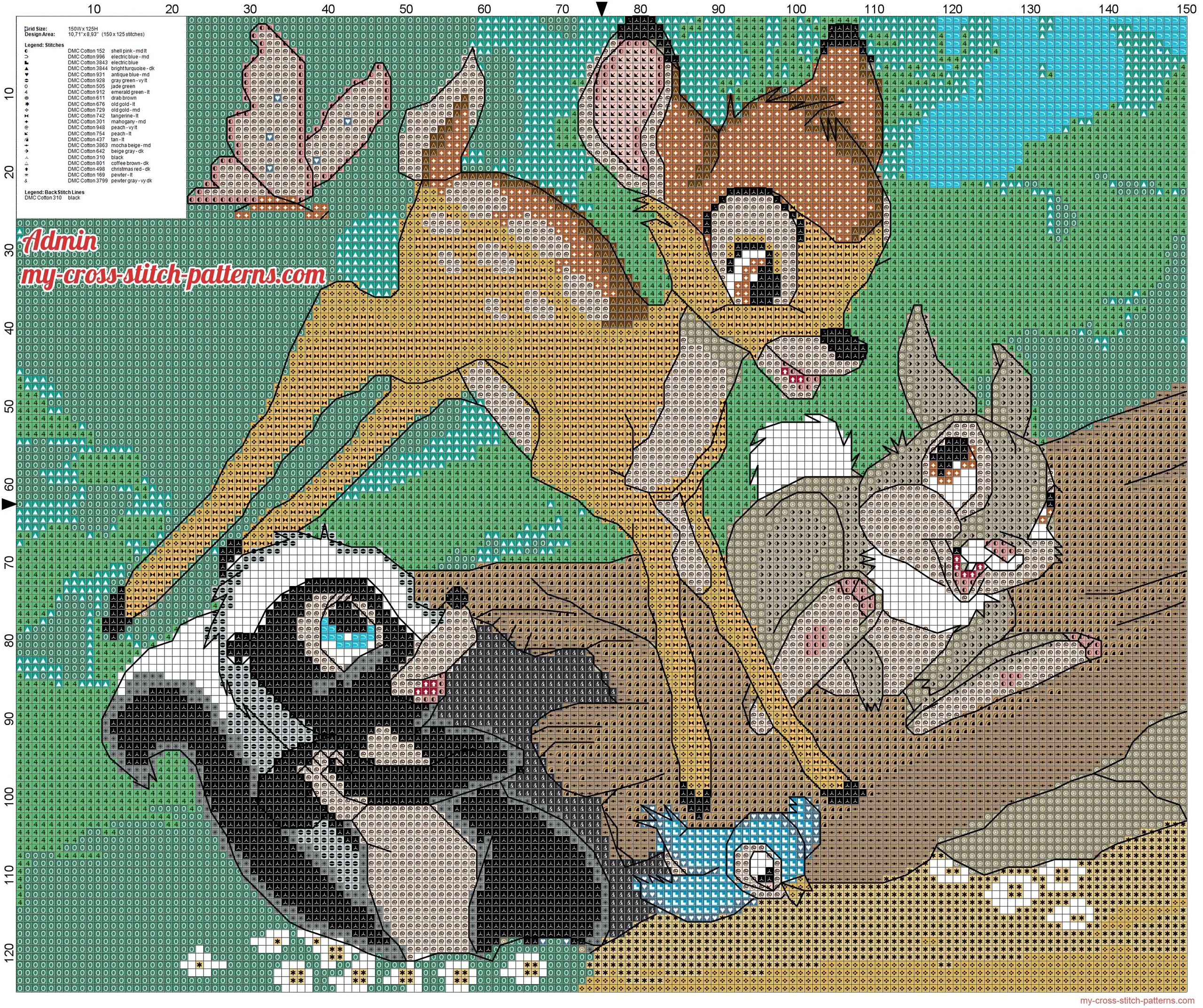 bambi_the_rabbit_thumper_and_the_skunk_flower_free_cross_stitch_pattern