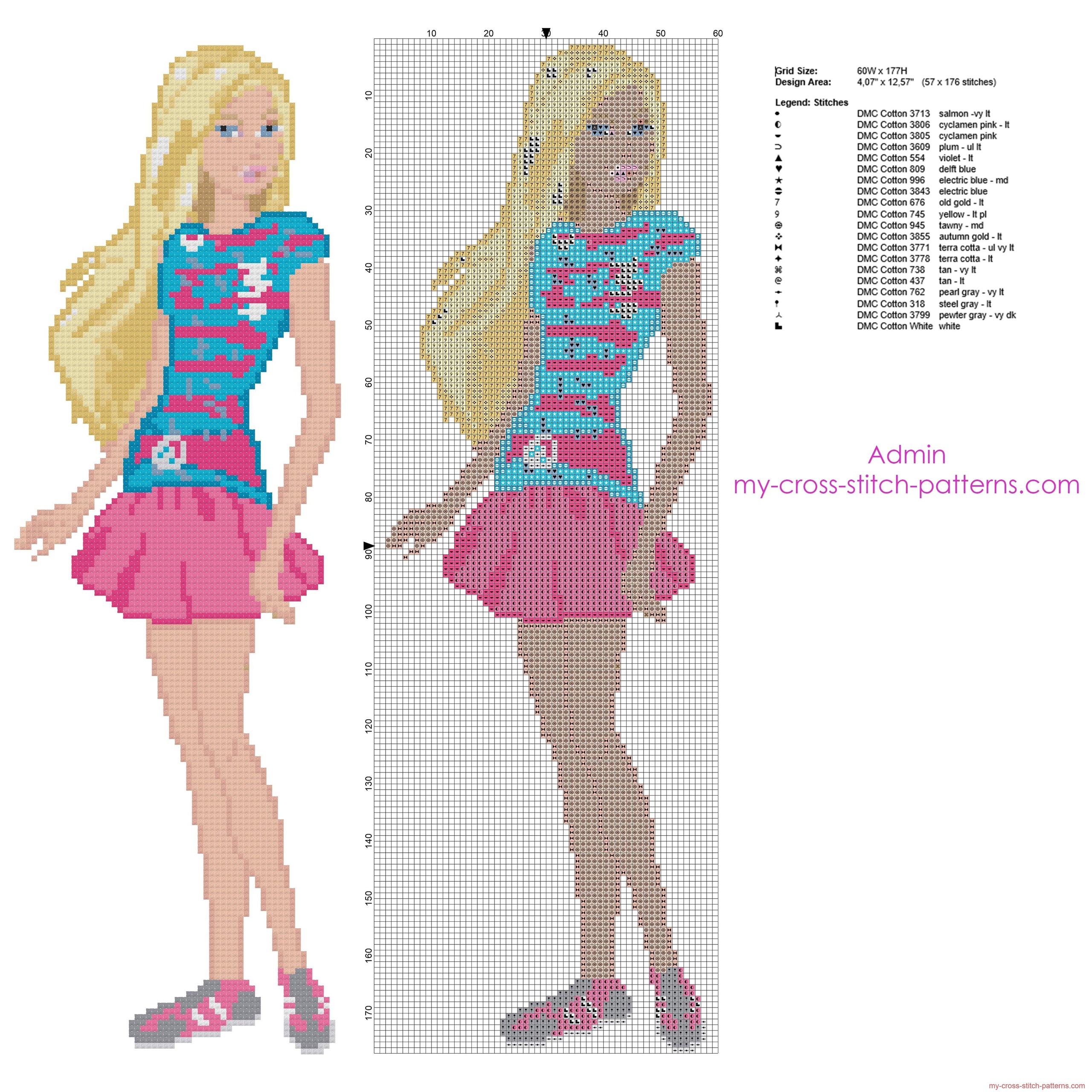 PATTERN Barbie Cross Stitch Chart Instant Download Includes Directions Come  on Barbie Let's Go Party 