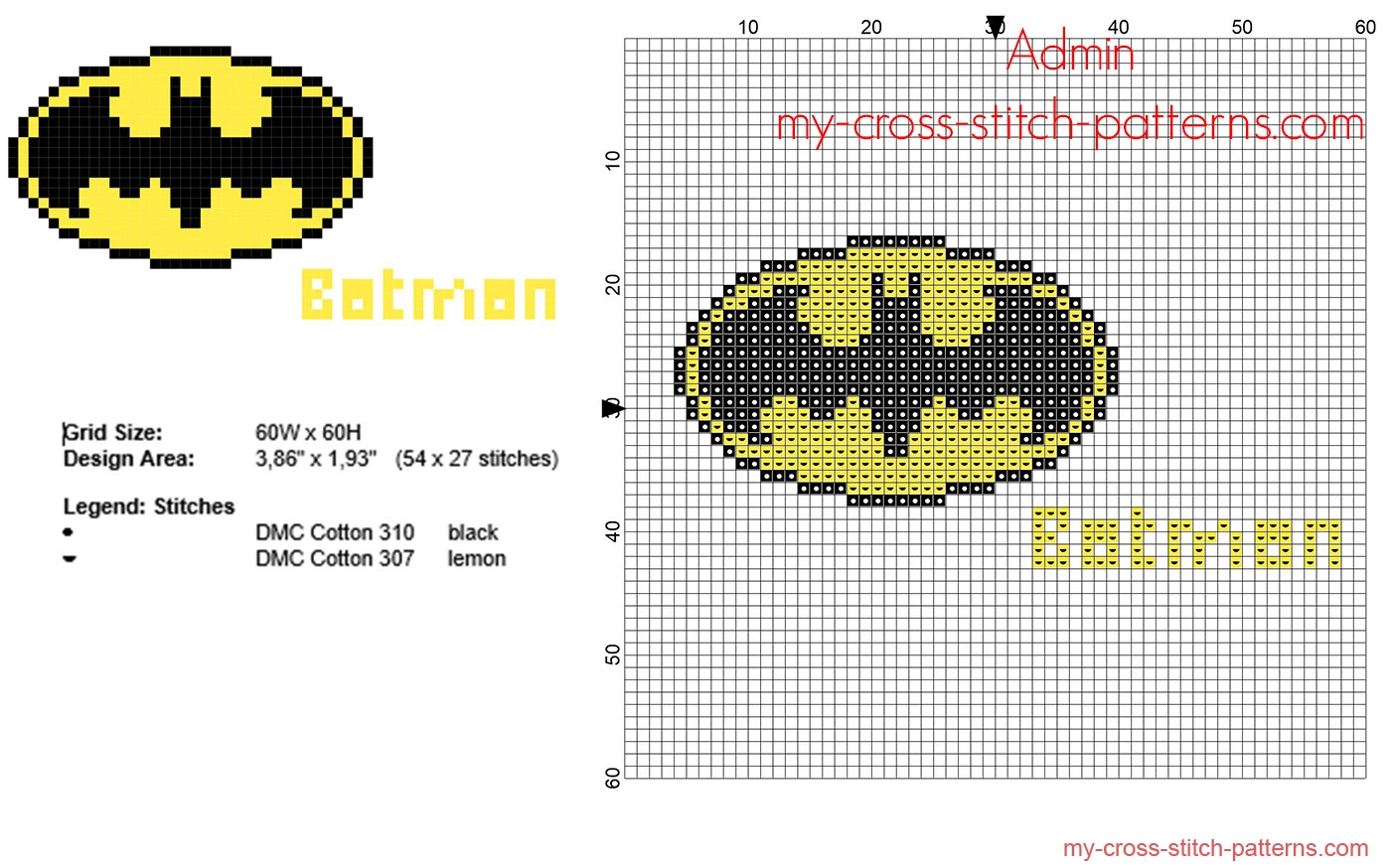 EASY PATTERN Batman Logo Cross Stitch Pattern