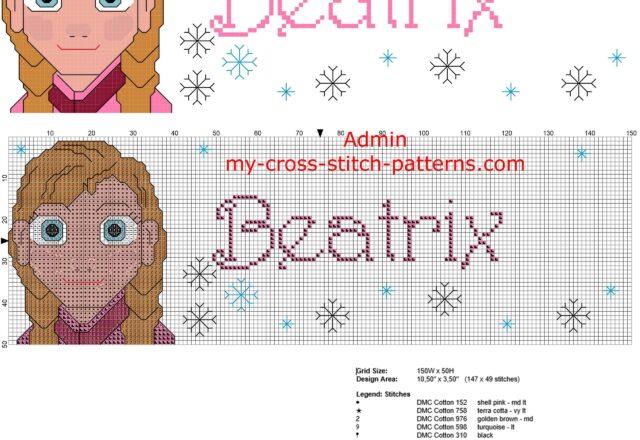 beatrix_cross_stitch_pattern_baby_female_name_with_disney_frozen_princess_anna