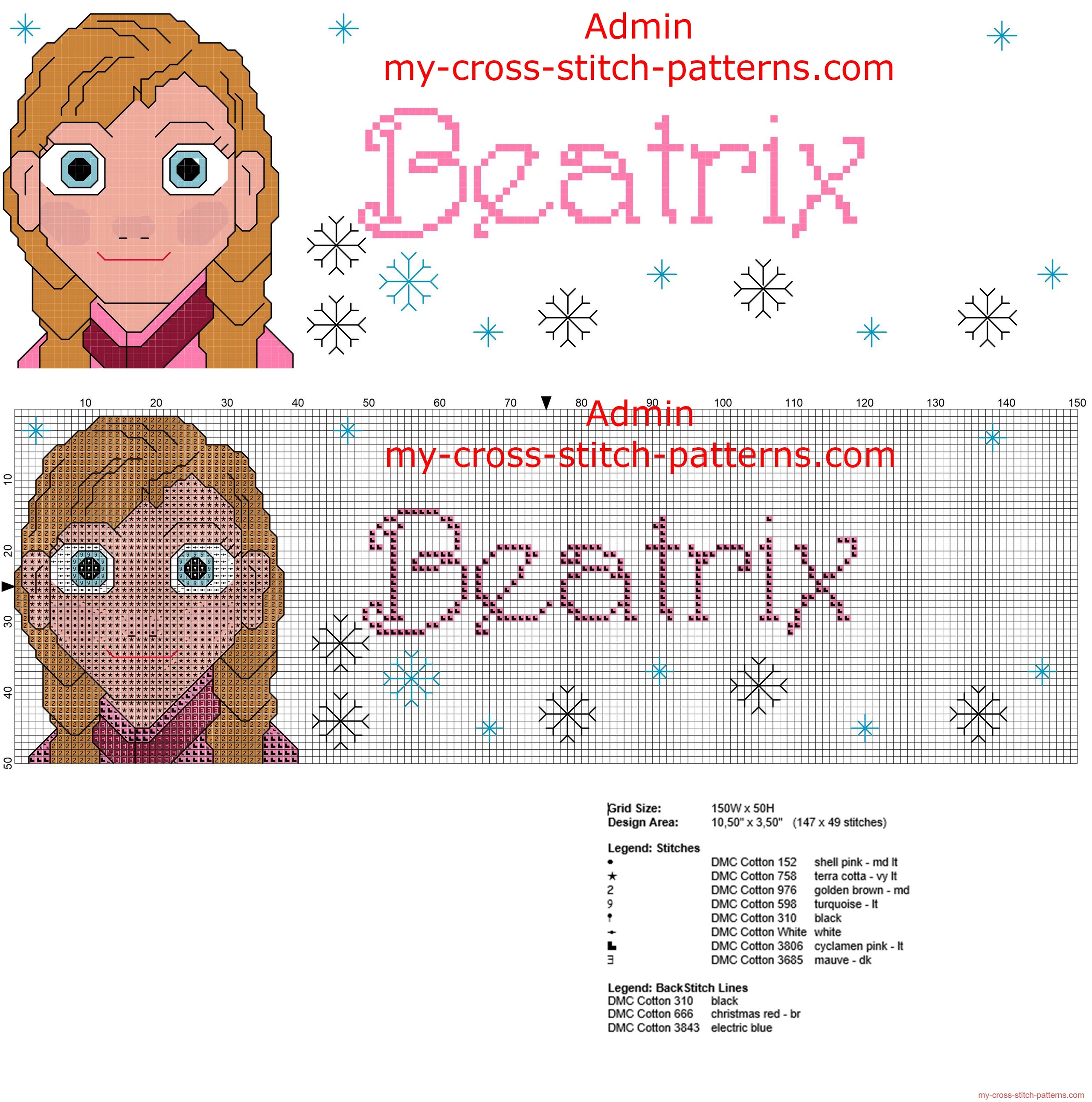 beatrix_cross_stitch_pattern_baby_female_name_with_disney_frozen_princess_anna
