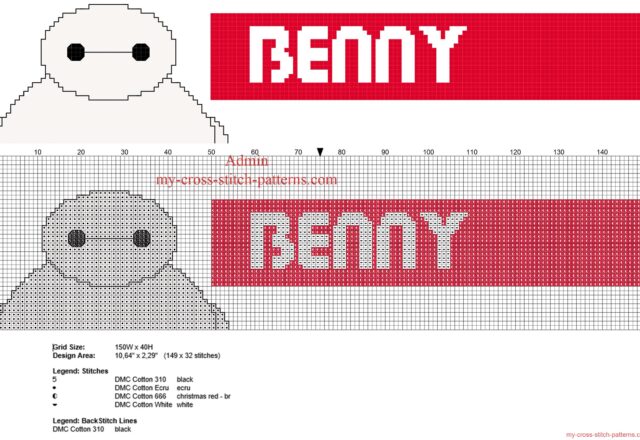 benny_cross_stitch_name_with_baymax_from_disney_big_hero_6