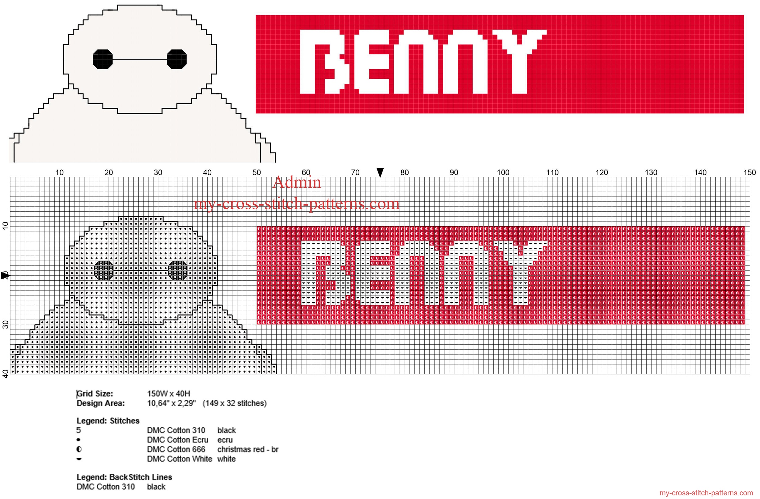 benny_cross_stitch_name_with_baymax_from_disney_big_hero_6