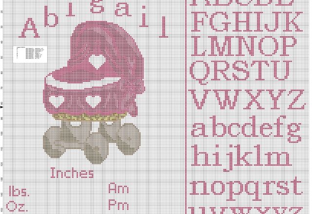 birth_records_girl_with_cradle_pink_cross_stitch_pattern