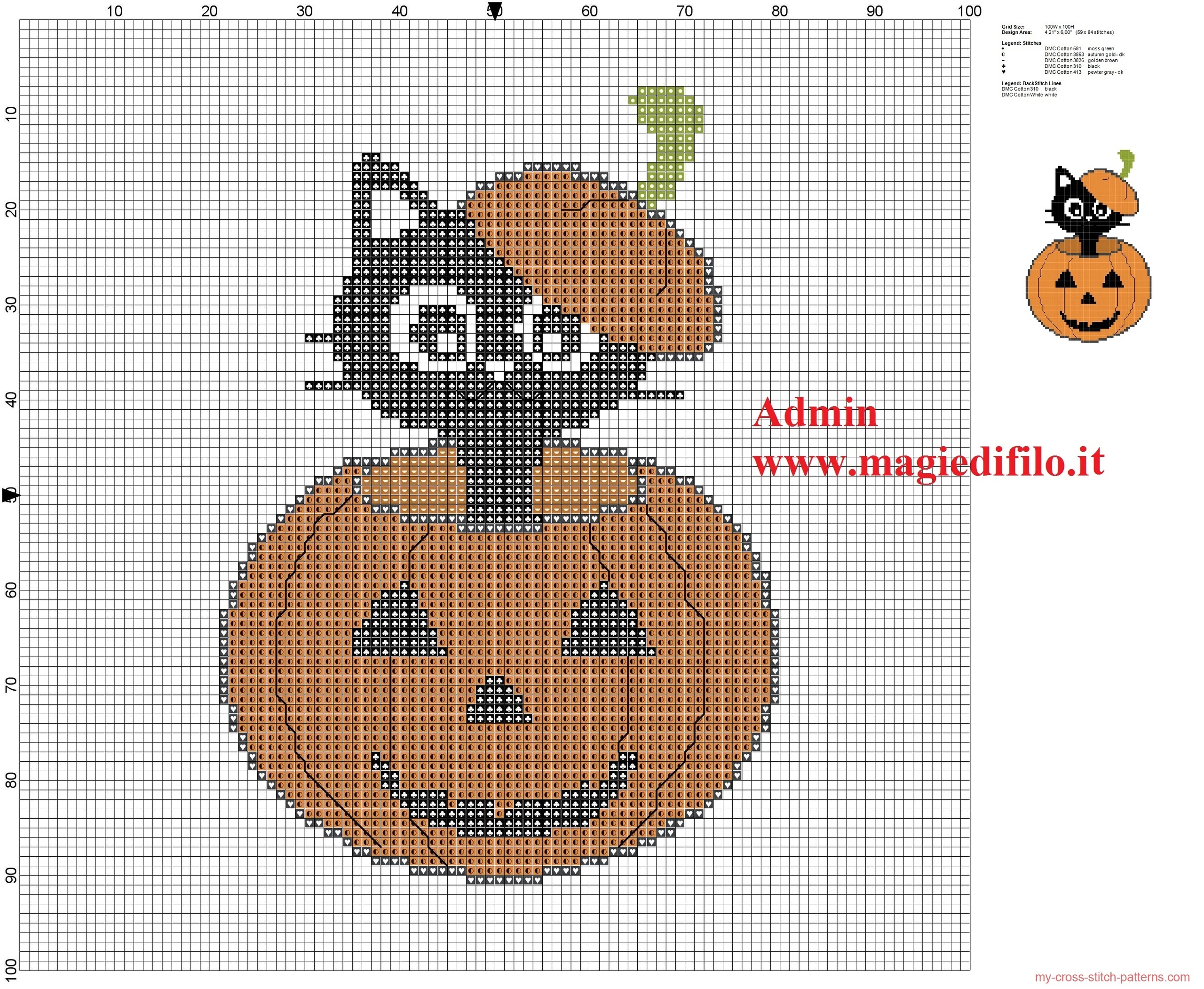 Halloween Pumpkin Counted Cross Stitch Pattern Free US Shipping