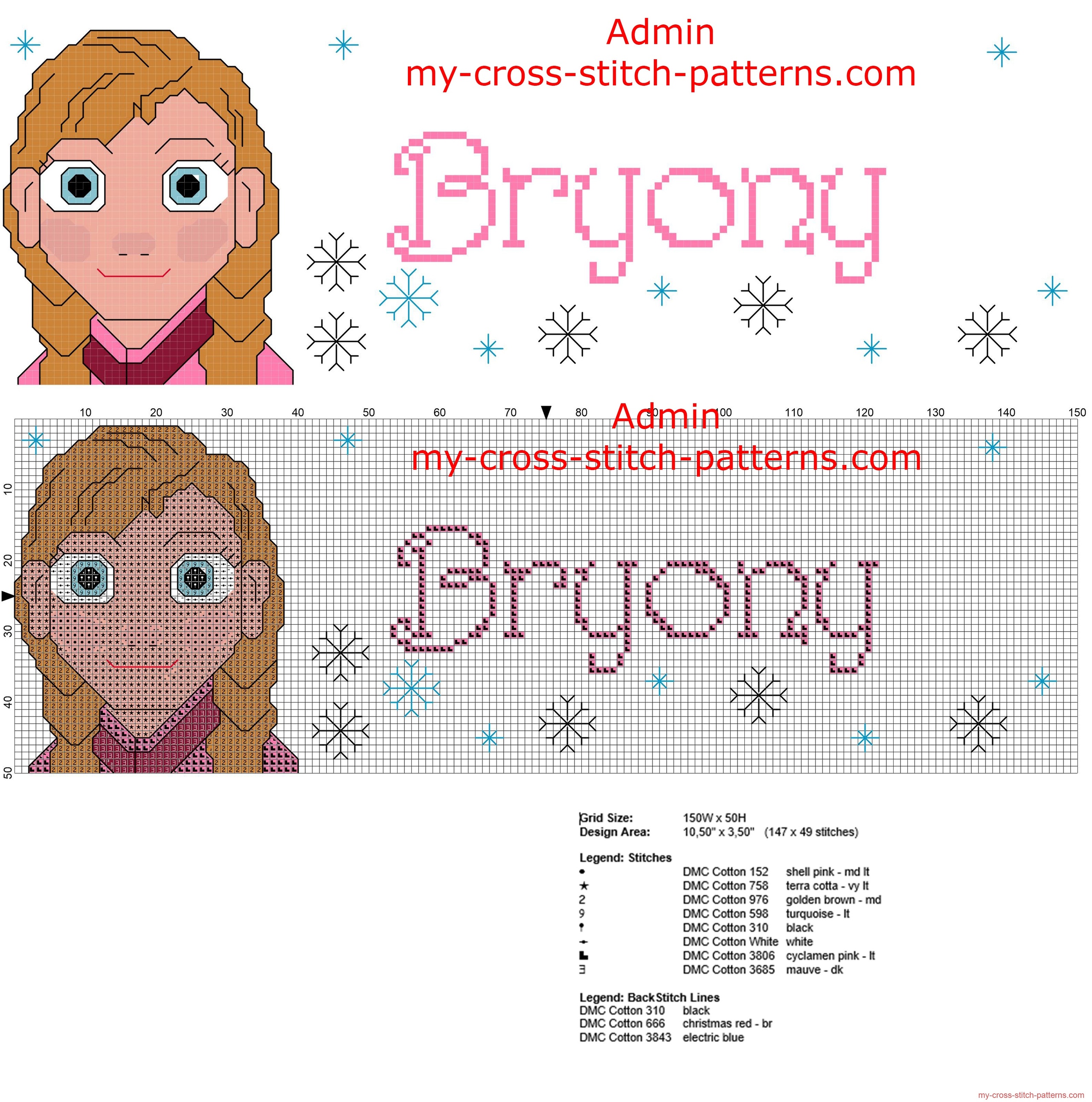 bryony_cross_stitch_pattern_name_with_disney_princess_frozen_anna