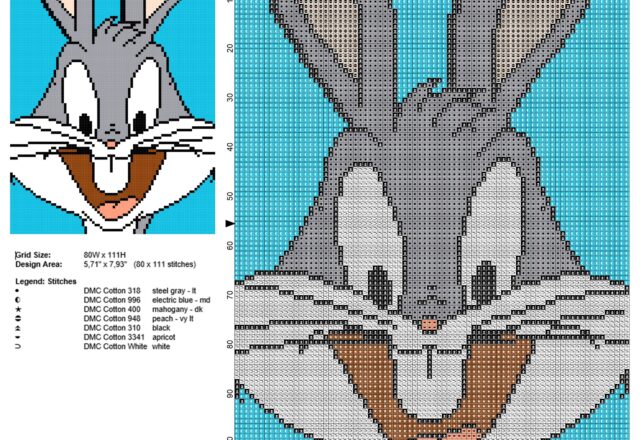 bugs_bunny_looney_tunes_cartoon_character_in_a_light_blue_tile_free_cross_stitch_pattern