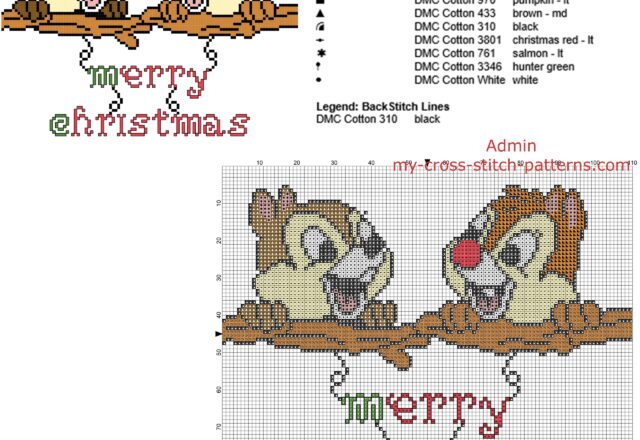 chip_n_dale_with_text_merry_christmas_free_cross_stitch_pattern