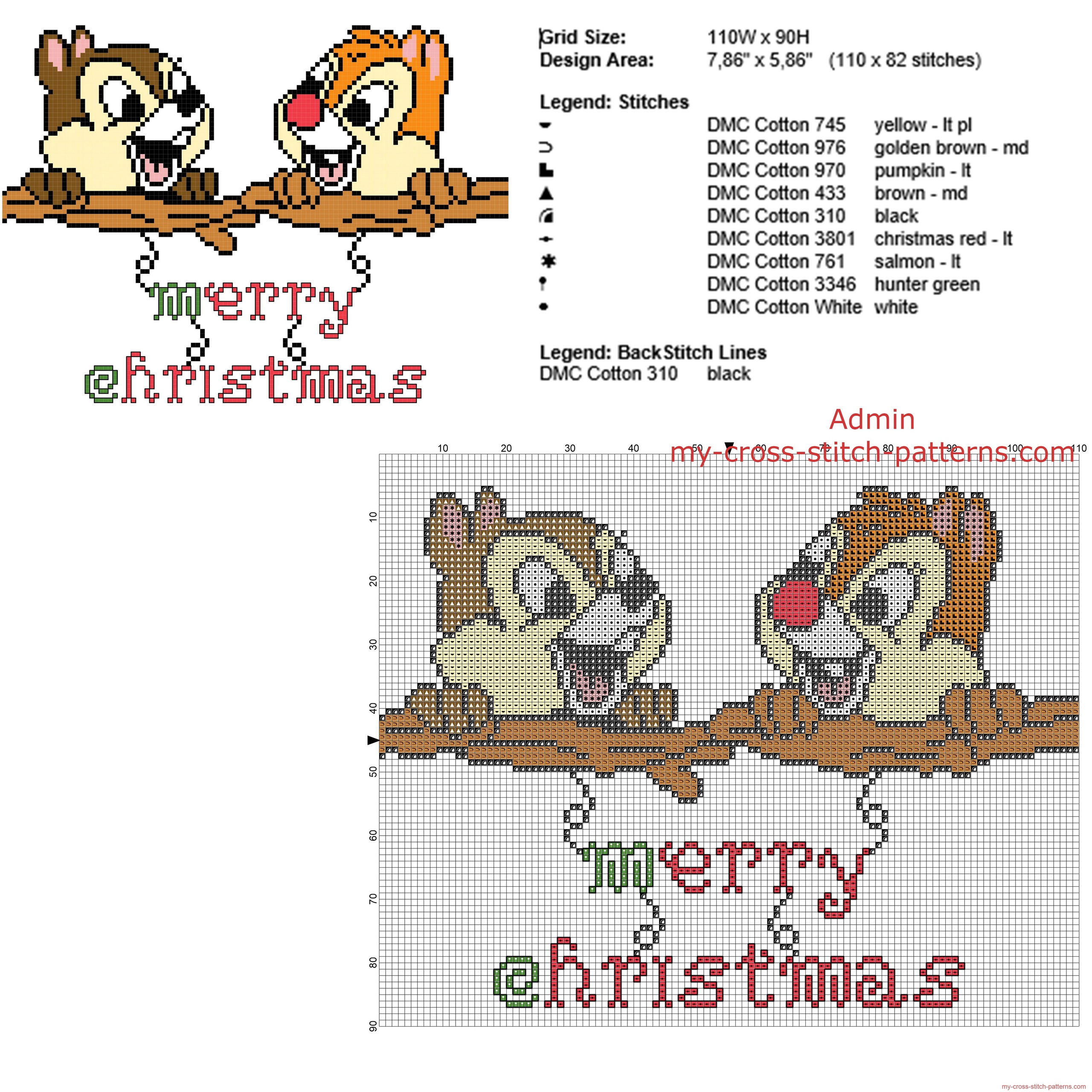 chip_n_dale_with_text_merry_christmas_free_cross_stitch_pattern