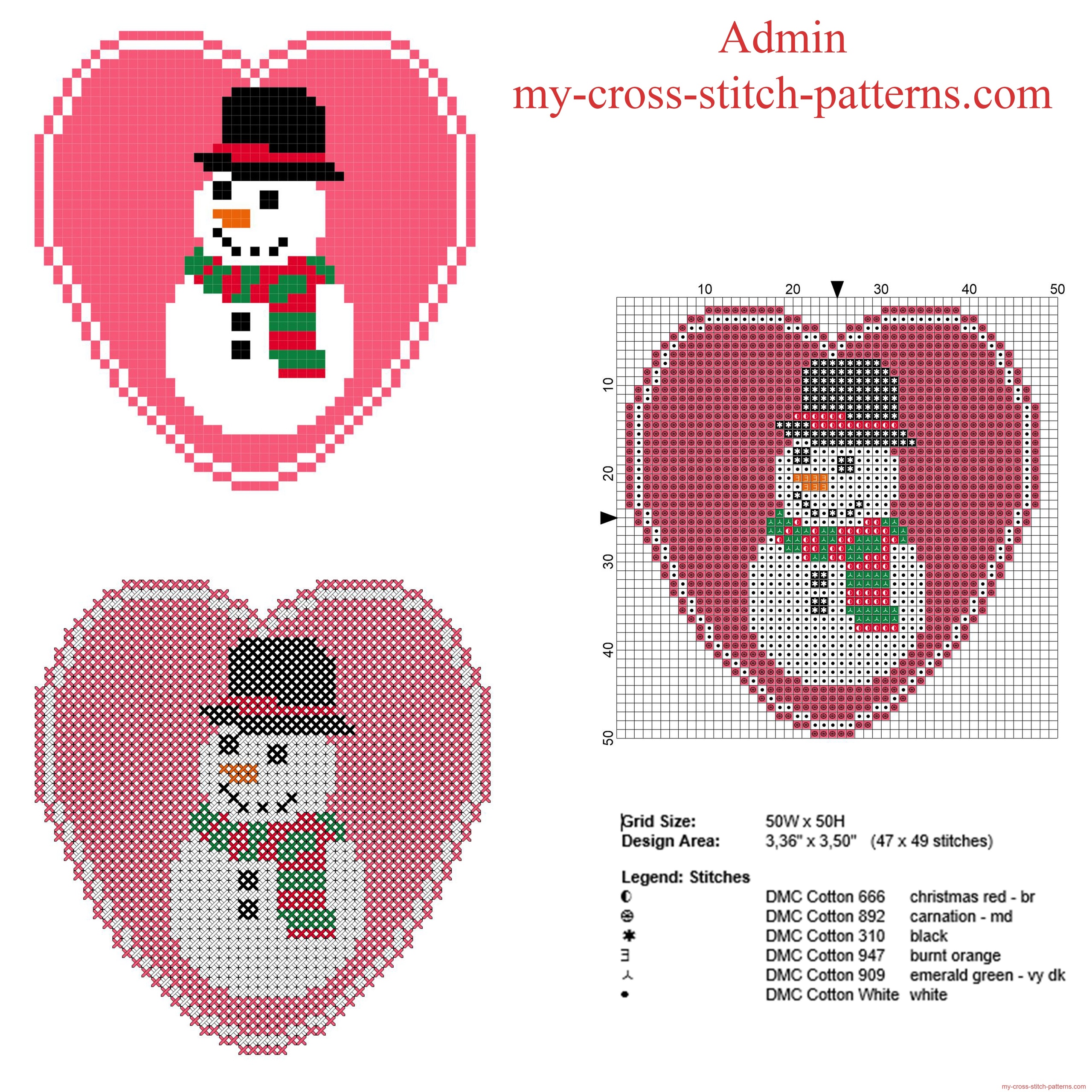 christmas_heart_with_snowman_free_cross_stitch_pattern_47_x_49_stitches_6_dmc_threads