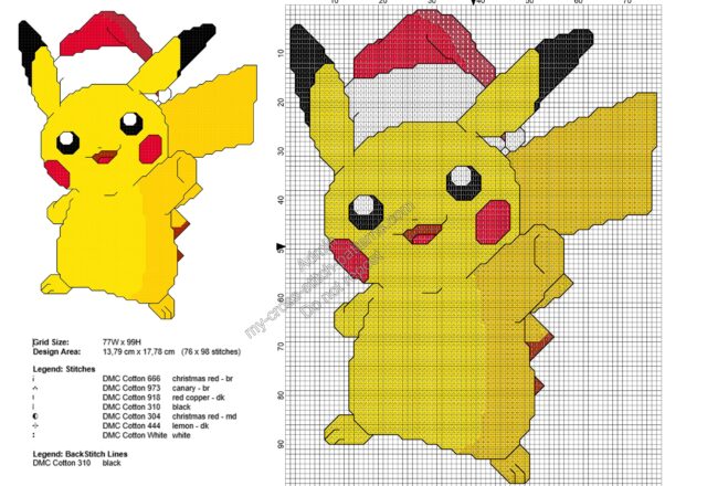 christmas_pikachu_free_cross_stitch_pattern_76x98